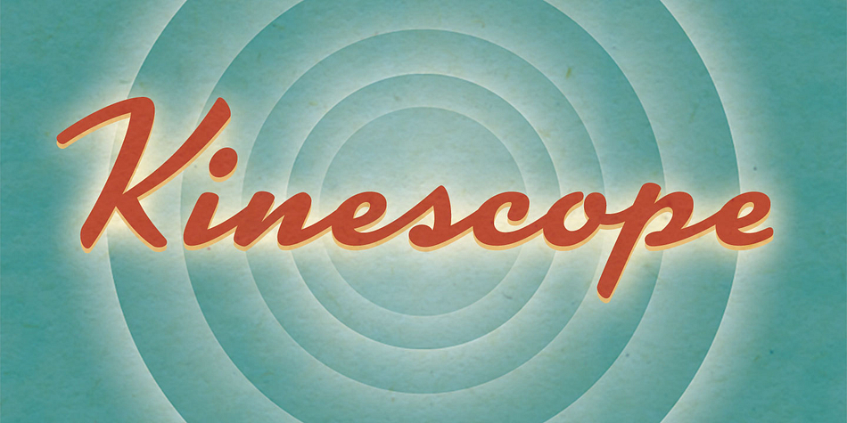 Kinescope is a dashing 1940s-style brush script, inspired by hand-lettered titles in Fleischer Brothers’ Superman cartoon series.