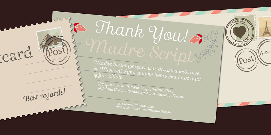 Madre Script font family sample image.