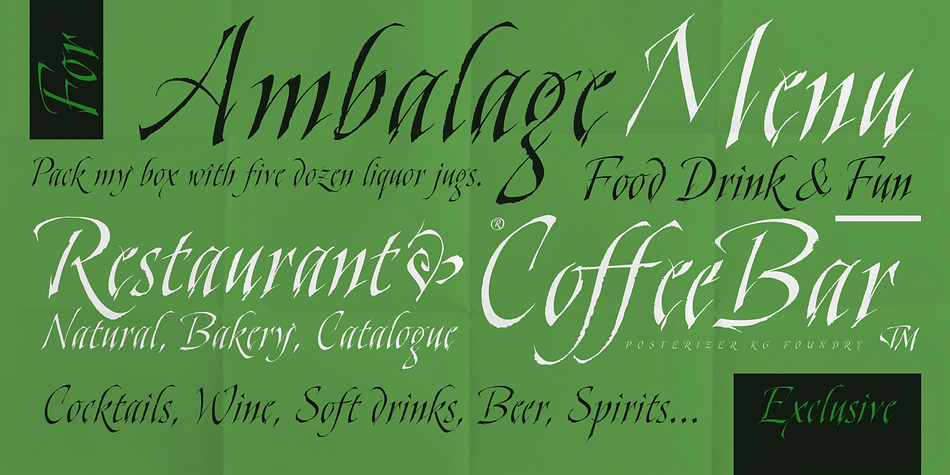 This font is ideal for calligraphic sketches or for imitation of ancient manuscripts.