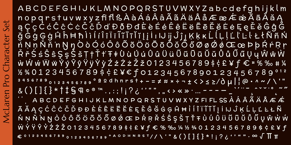 Displaying the beauty and characteristics of the Mclaren Pro font family.