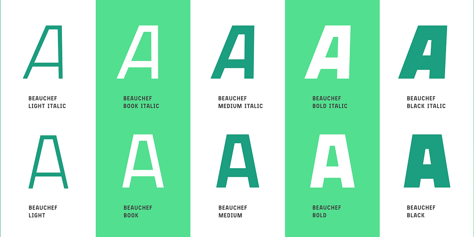 Beauchef is a typeface with rough strokes that features subtle optical compensation and does not strictly follow the laws of perception.