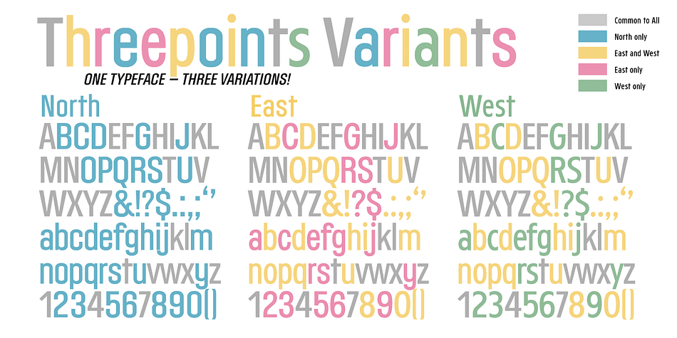 Emphasizing the popular ThreepointsEast font family.