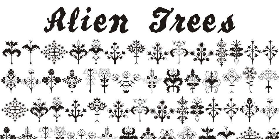 Displaying the beauty and characteristics of the Alien Trees font family.