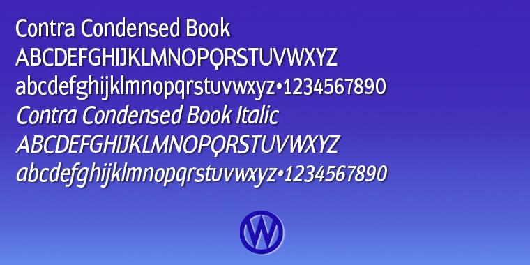 Displaying the beauty and characteristics of the Contra Condensed font family.
