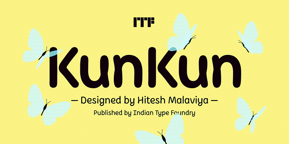 KunKun is a ‘handwritten sans’ – each letter looks as if it has been written with a single monolinear stroke, and its letters’ terminals are fully rounded-off and almost sausage-shaped.