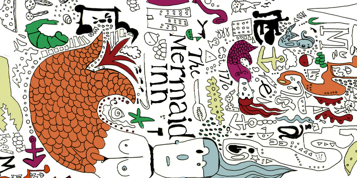 MermaidNY font was created from an illustration I did in college for a NYC restaurant.