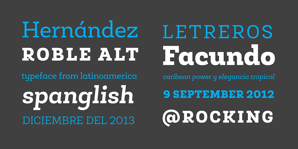Roble Alt font family example.