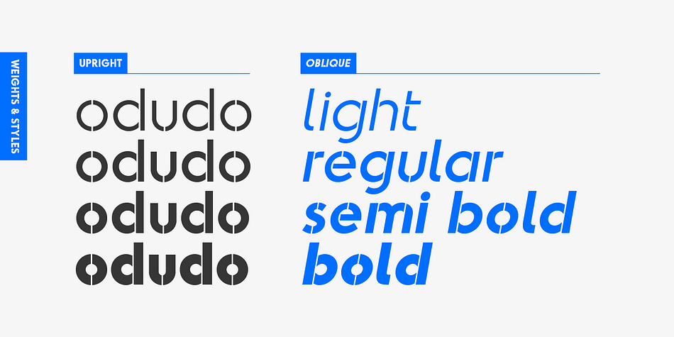 Highlighting the Odudo Stencil font family.