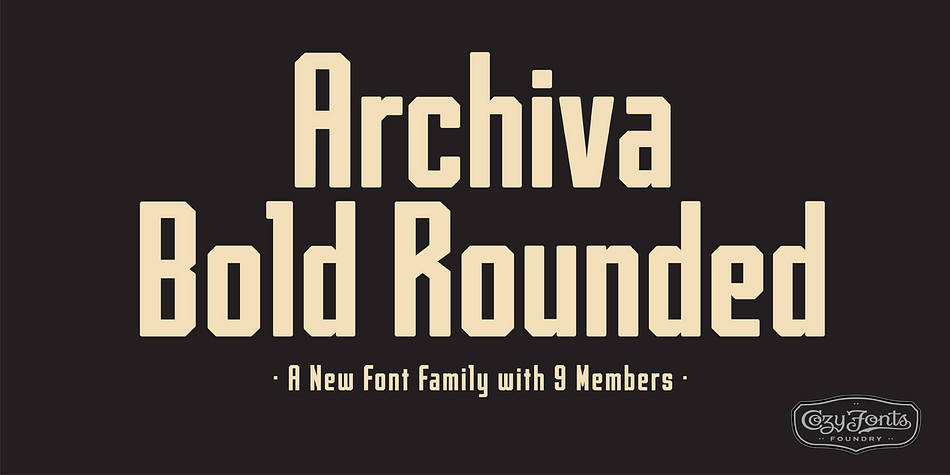 Archiva Regular - Archiva Italic - Archiva Bold -  Archiva Bold Rounded - Archiva Wide Rounded - Archiva Dropline - Archiva Stencil - Archiva Worn - Archiva Outline is the eighth font family created by American Graphic Designer Tom Nikosey.