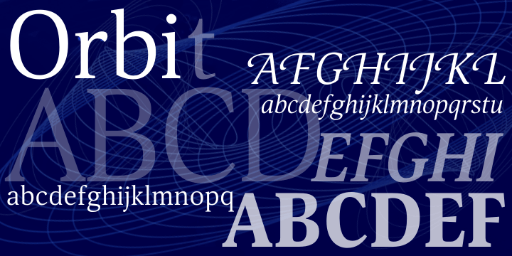 Type system Orbi is low contrast antiqua of elegant design with a well developed set of members.