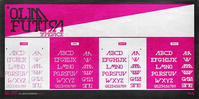 Displaying the beauty and characteristics of the Olim Futura font family.