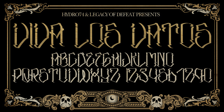 Displaying the beauty and characteristics of the H74 VivaLosVatos font family.
