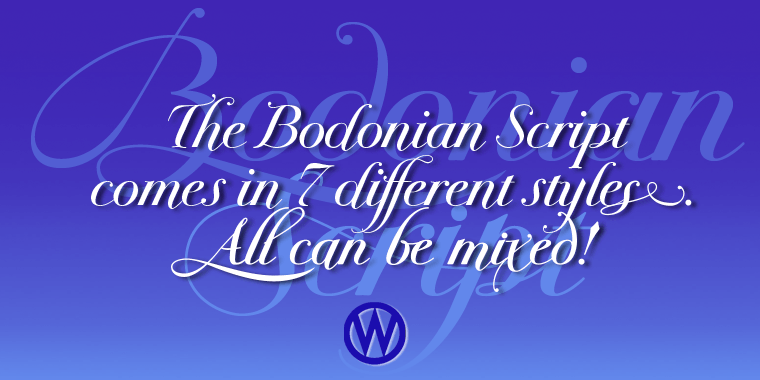 »Bodonian Script« is a set of seven fonts that can be mixed with each other freely.