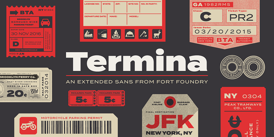 Amongst the landscape of geometrics, Termina breaks the norm with its generously wide letterforms. The typeface was conceived after finding and examining specimens for Industria, a family designed by Hermann Zehnpfundt in the early nineteen-hundreds for Emil Gursch.