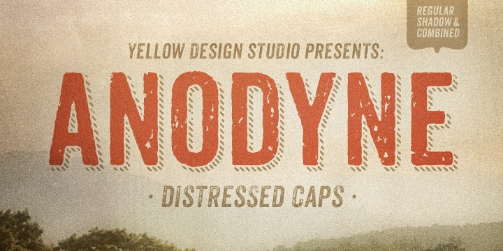Anodyne is a warm and weathered all-caps font from Yellow Design Studio with hand-printed texture and unique shadow options.