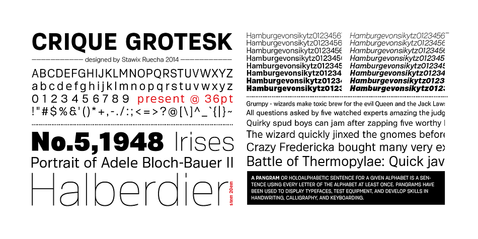 Displaying the beauty and characteristics of the Crique Grotesk font family.