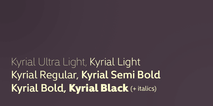 Emphasizing the favorited Kyrial Display Pro font family.