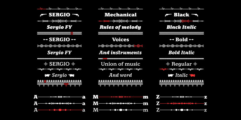 Sergio FY font family example.