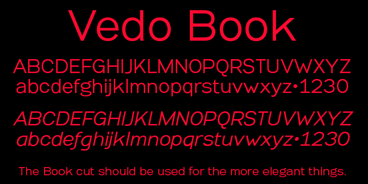 Highlighting the Vedo font family.