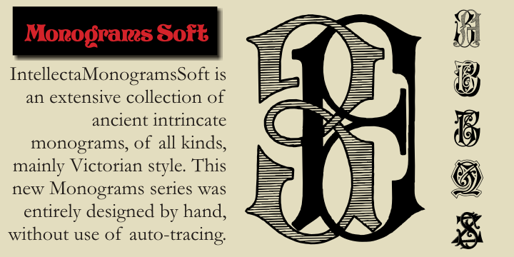 Highlighting the Intellecta Monograms Soft font family.