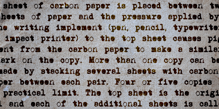 Nope, it’s not the pasta sauce, but a nice, grungy typewriter font, made using a pre-war typewriter, some oil and a stack of old-fashioned carbon paper sheets.