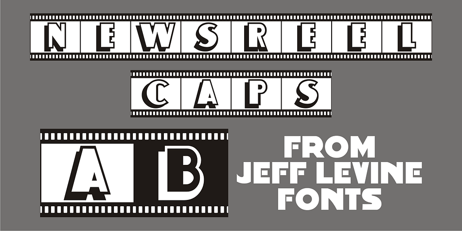 Newsreel Caps JNL is a novelty caps-only outline letter with cast shadow set inside film frames.