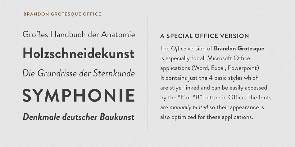 Displaying the beauty and characteristics of the Brandon Grotesque Office font family.