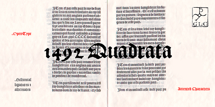 Displaying the beauty and characteristics of the 1492 Quadrata font family.