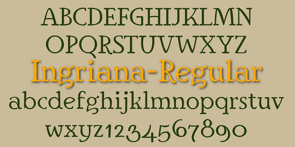 Ingriana is an informal, serifed typeface which is highly readable at small point sizes.