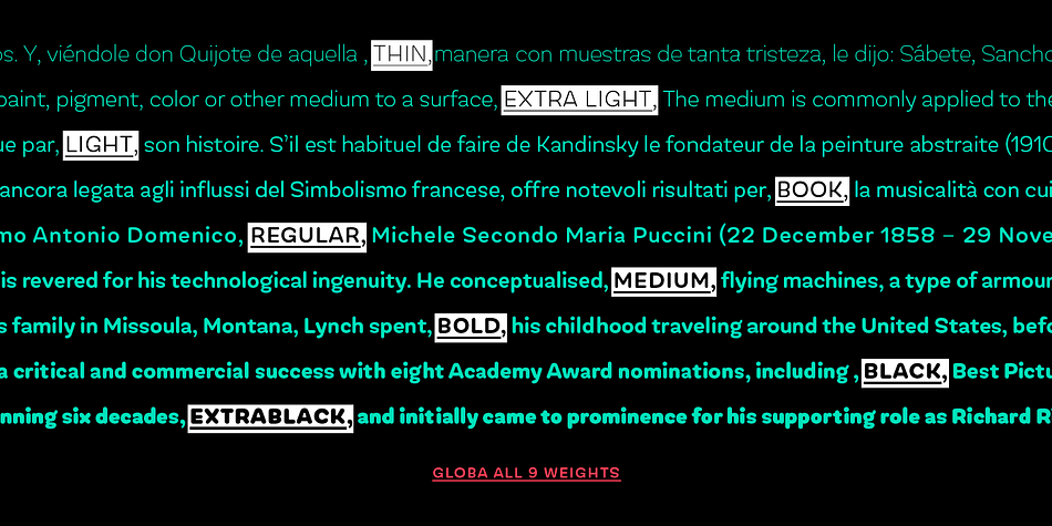 Globa was designed by Pedro González, under the supervision of the Latinotype Team.