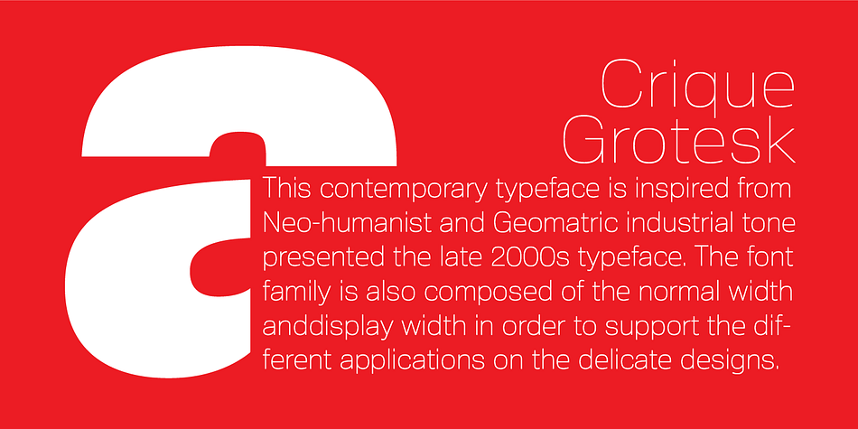 Crique Grotesk font family example.