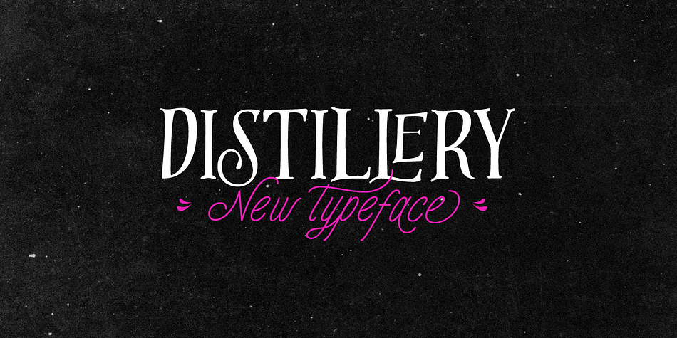 The Distillery Set is a collection of 5 fonts: Display, Strong, Script, Caps, and Icons.