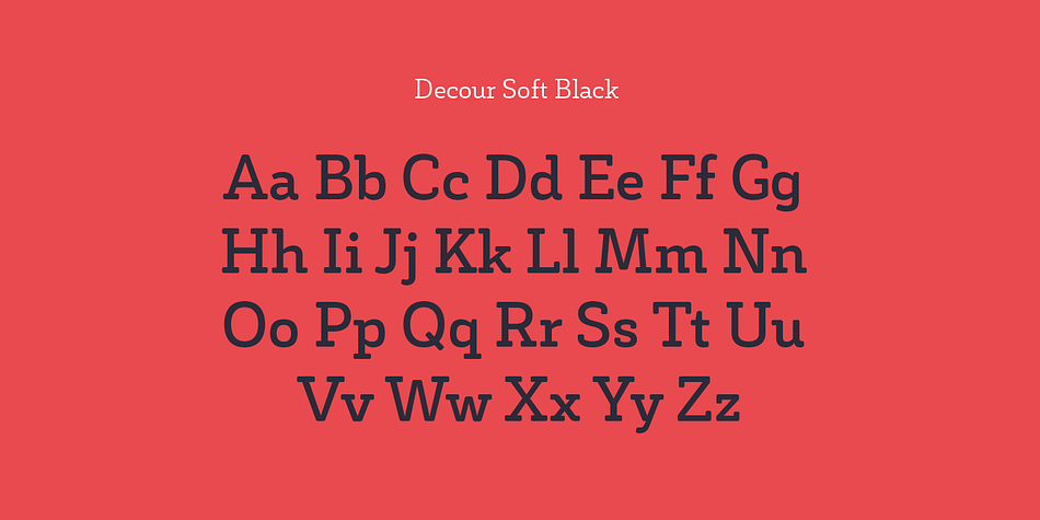 The font retains the original elegant features of Decour—based on Art Deco design—such as high contrast between upper and lower case characters.