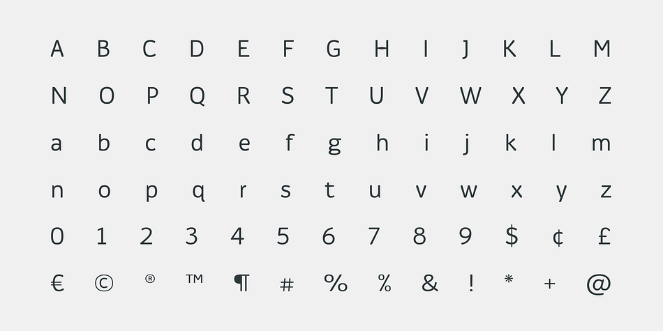 The high regularity of the letters also makes the typeface suitable for running text and the wide span of weights motivates a broad usage for the setting of both display and text.