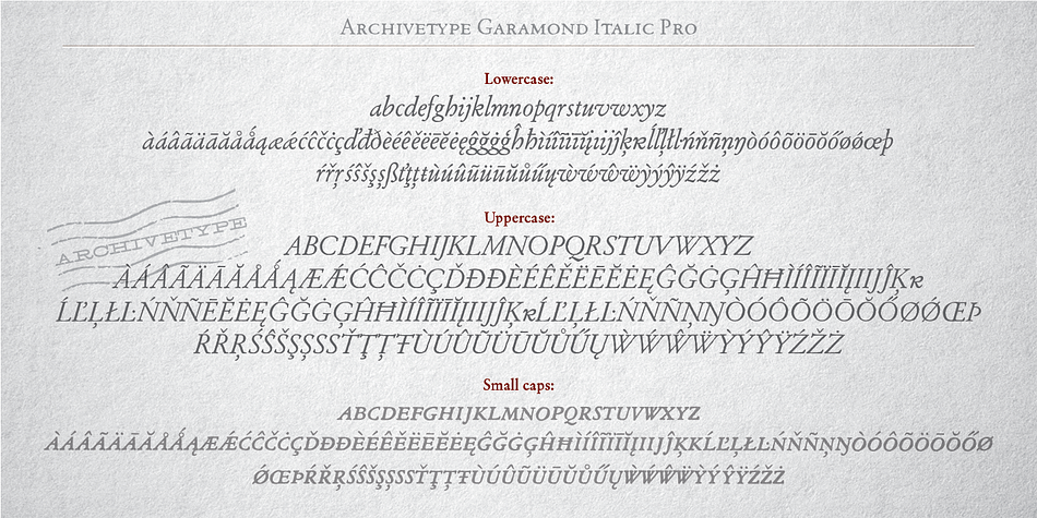 Highlighting the Archive Garamond Pro font family.