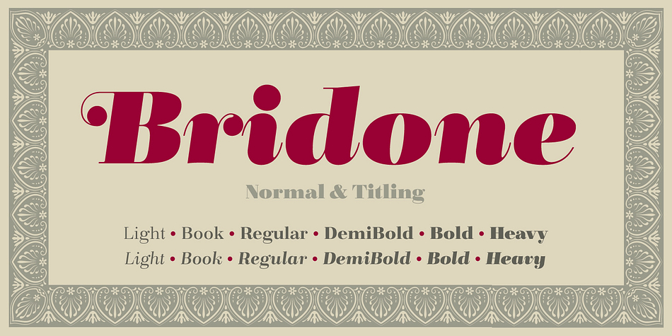 Displaying the beauty and characteristics of the Bridone font family.