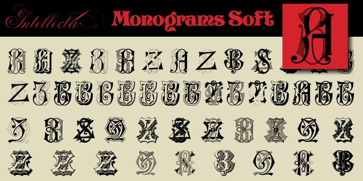 Displaying the beauty and characteristics of the Intellecta Monograms Soft font family.