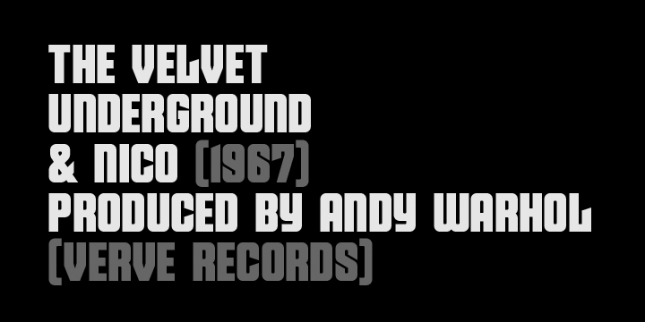 Velvet is a heavy rounded block retro face inspired by the typeset album cover of the protopunk rock band The Velvet Underground’s debut.