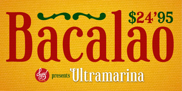Halfway between nineteenth century display wood letters and the American grotesk sans-serif of the early twentieth, we can find Ultramarina, a display font for use in large body headlines, which show its power of attraction to quality food, the country’s legume, and gentlemen with a mustache and apron.
