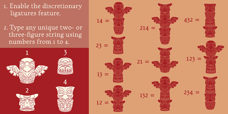 It comes with quite a few standard advanced typography features: Small caps, caps-to-small-caps, automatic fractions and standard ligatures, stylistic alternate sets, six kinds of figures, case-sensitive forms, and extended Latin language support.