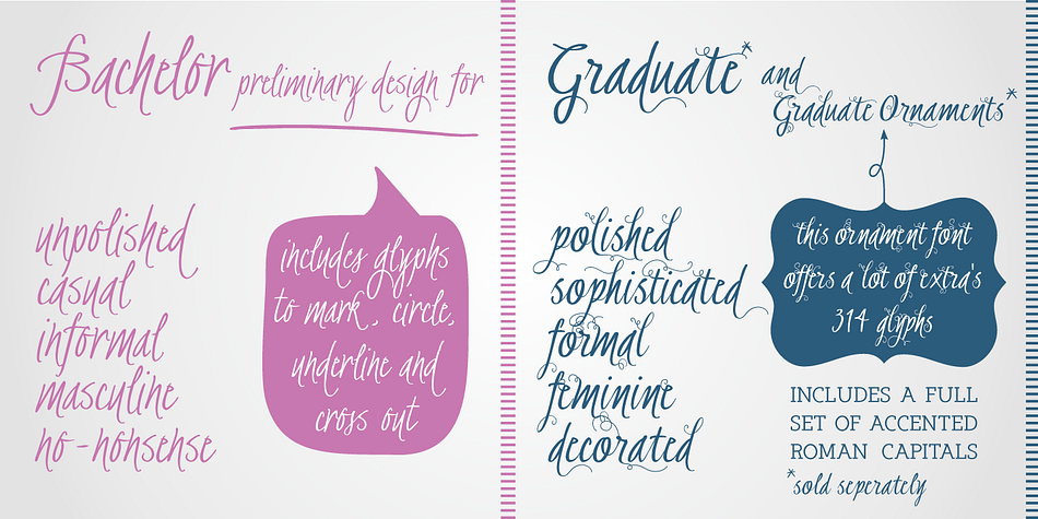 BachelorScript is a two font, script family by Fontforecast.