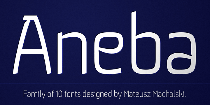 Aneba is a geometric sans serif typeface family with a clean feel.