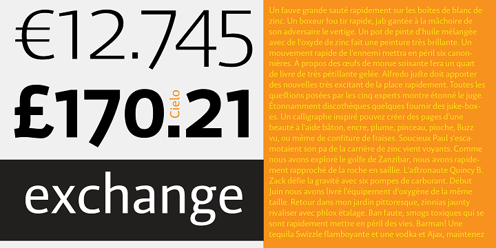 Cielo font family consists of Cielo Light, Cielo Light Italic, Cielo Regular, Cielo Italic, Cielo Bold, Cielo Bold Italic, and Cielo Stencil (Regular weight).