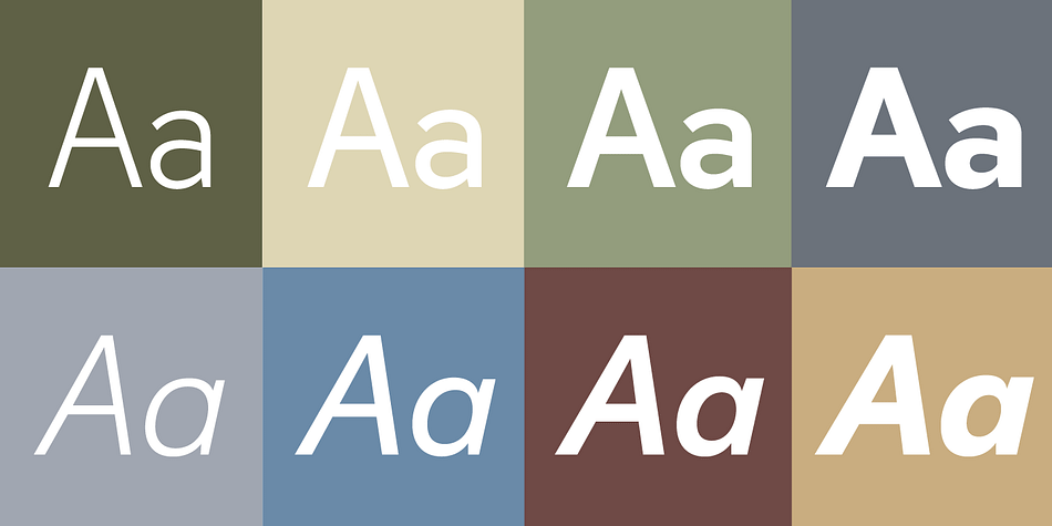 Davis and Davis Sans come in four weights with corresponding true italics, totalling eight fonts per family.