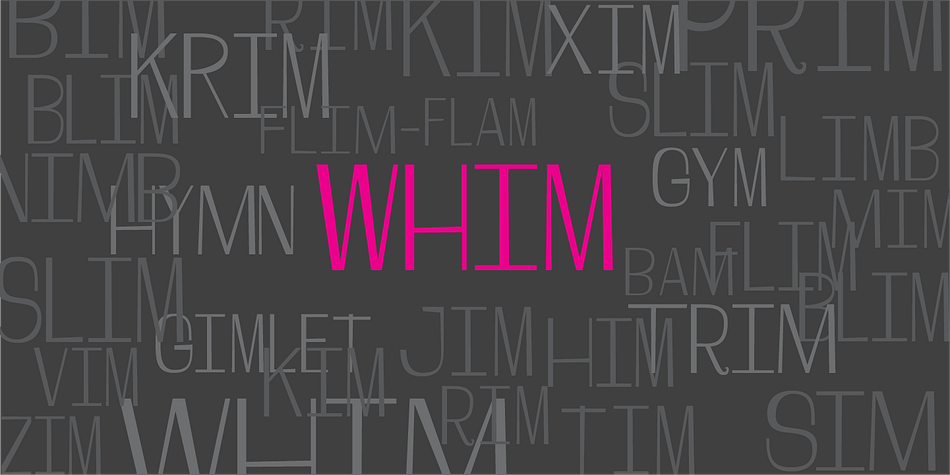 Whim font family sample image.