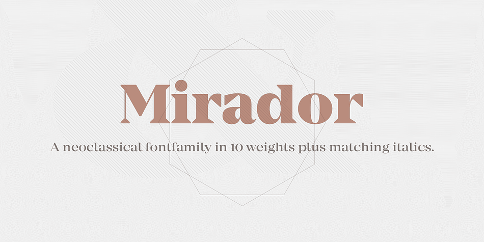 Mirador is a powerful neoclassical font family designed for various usages — ranging from editorial and corporate design to web, interaction and product design.