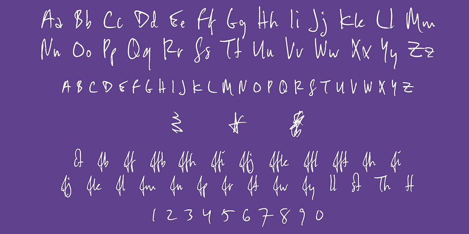 These energetic characters pay little heed to such arbitrary contraints as baseline or x-height—taken together, they give the effect of casual penmanship that