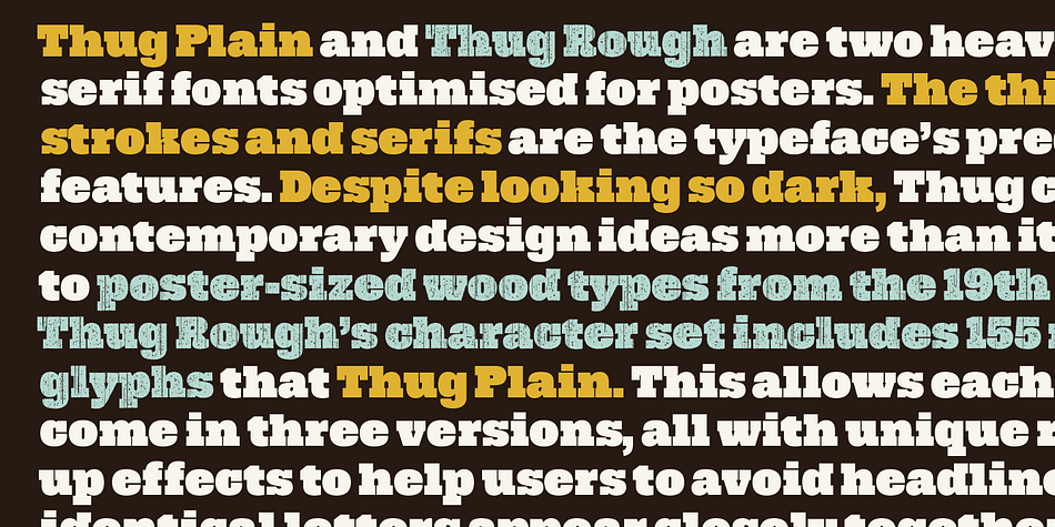 The thick strokes and serifs are the typeface’s predominate features.