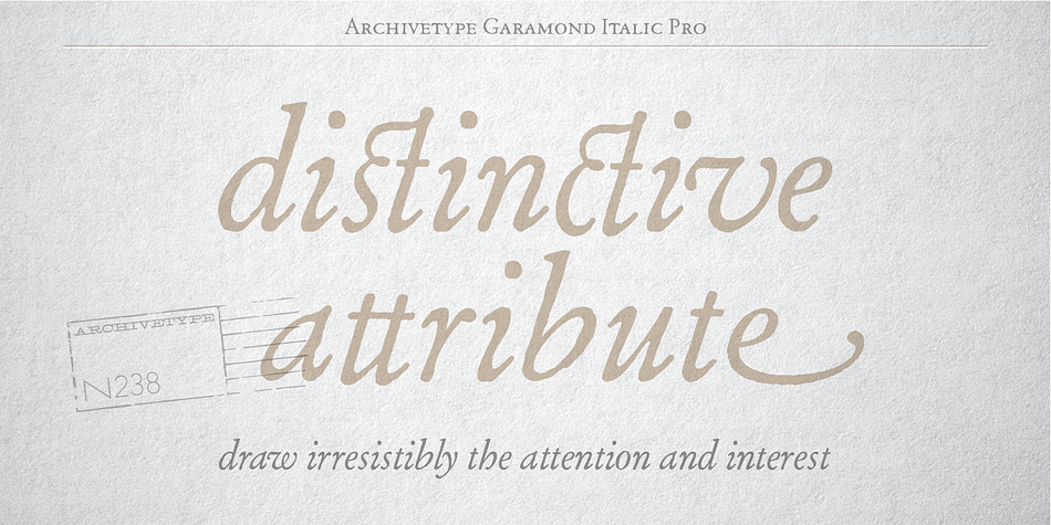 The Pro version of Archive Garamond contains fully working advanced OpenType features:
- small caps
- oldstyle figures
- standard ligatures
- discretionary ligatures
- swash capitals
- historical forms
- stylistic alternatives.