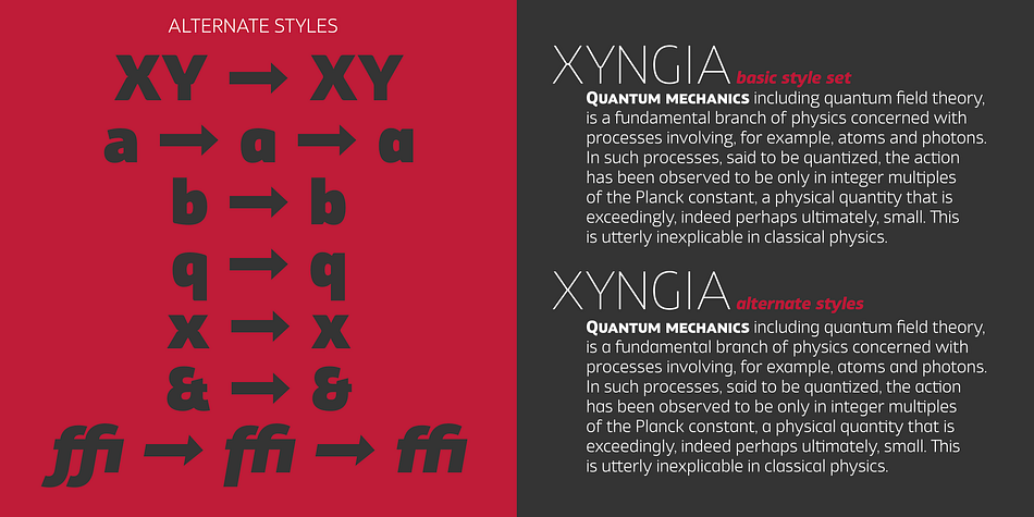 Xyngia consists of 22 fonts - 11 weights and their corresponding italics.